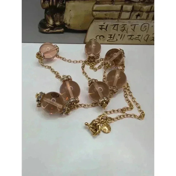 J Crew Gold Pink Beads Multi Beaded Station Necklace Approximately 16 Inches - Picture 3 of 5